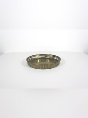Vintage Brass Tray, Round Gallery with Pierced Cutout Details 8” Bar Drinks